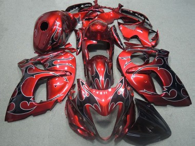 Suzuki GSXR 1300 Hayabusa 1996-2007 Verkleidungen - Rot mit Schwarz Flamme Verkauf