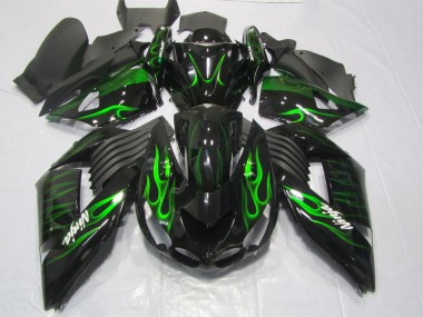 Kawasaki ZX14R ZZR 1400 2006-2011 Verkleidungen - Schwarze Grüne Flamme Ninja Verkauf